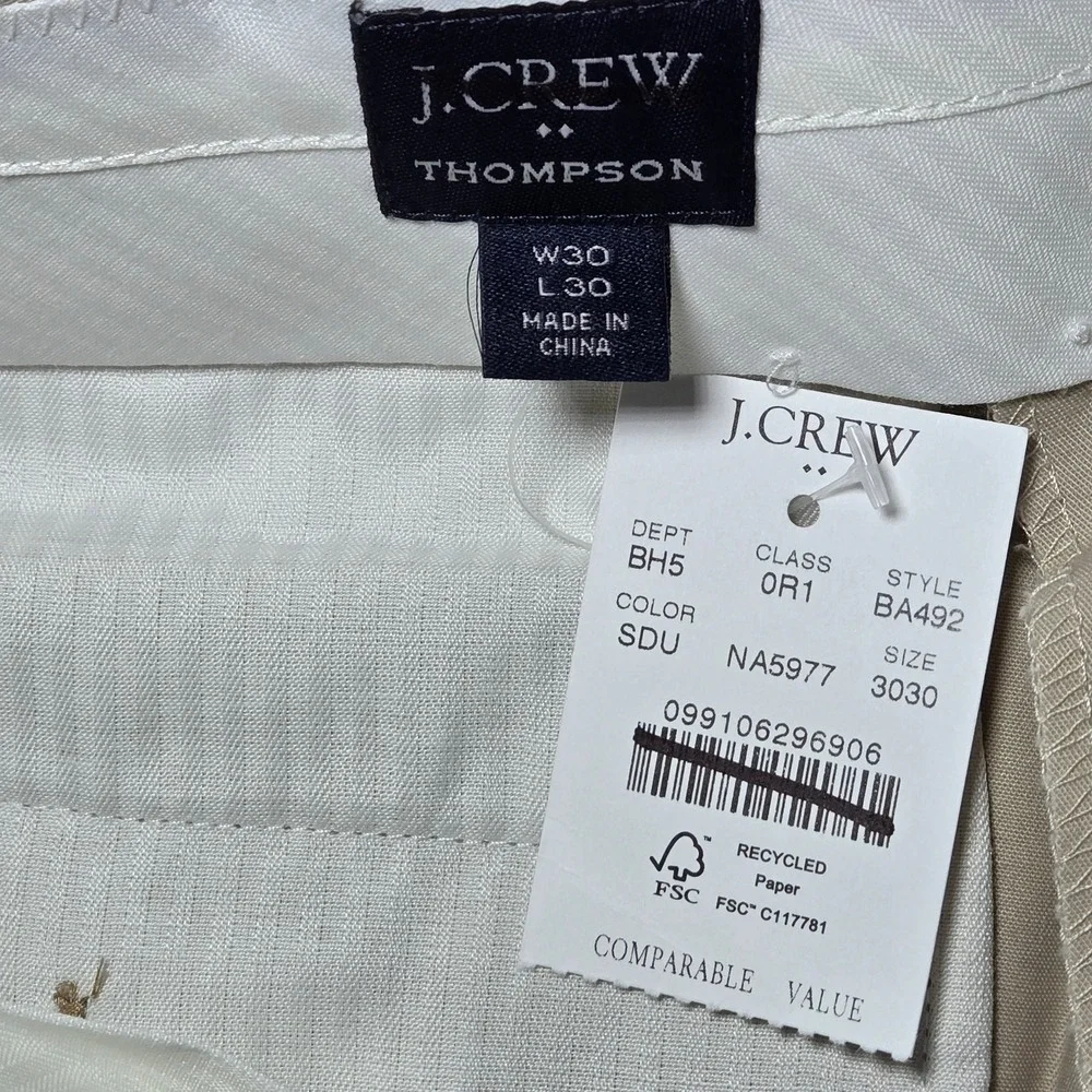 J Crew Thompson Tapered Chino‎ Pants Mens 30x30 Khaki Flat Front Cotton Blend